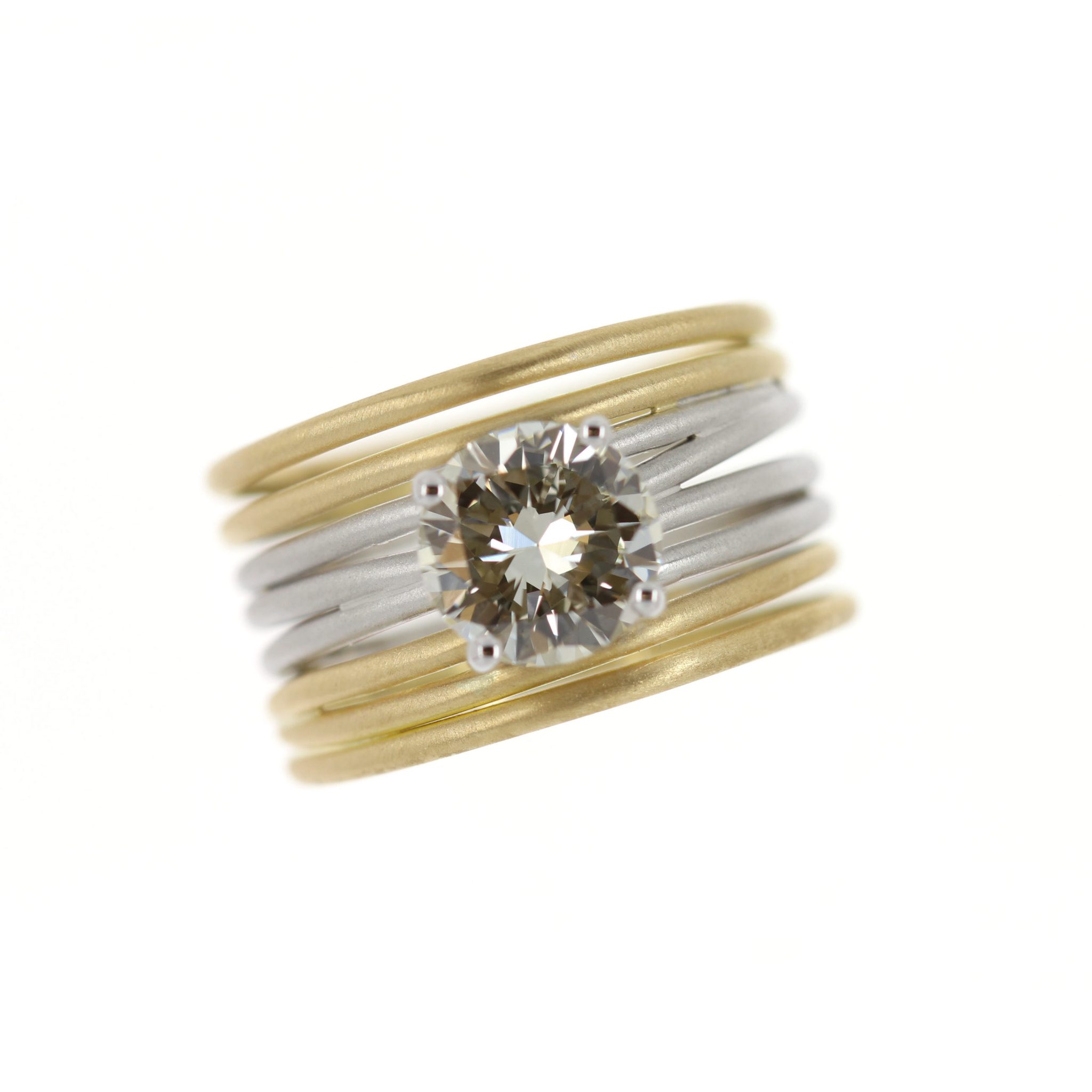 ‘Whipped’ band ring in yellow and white gold