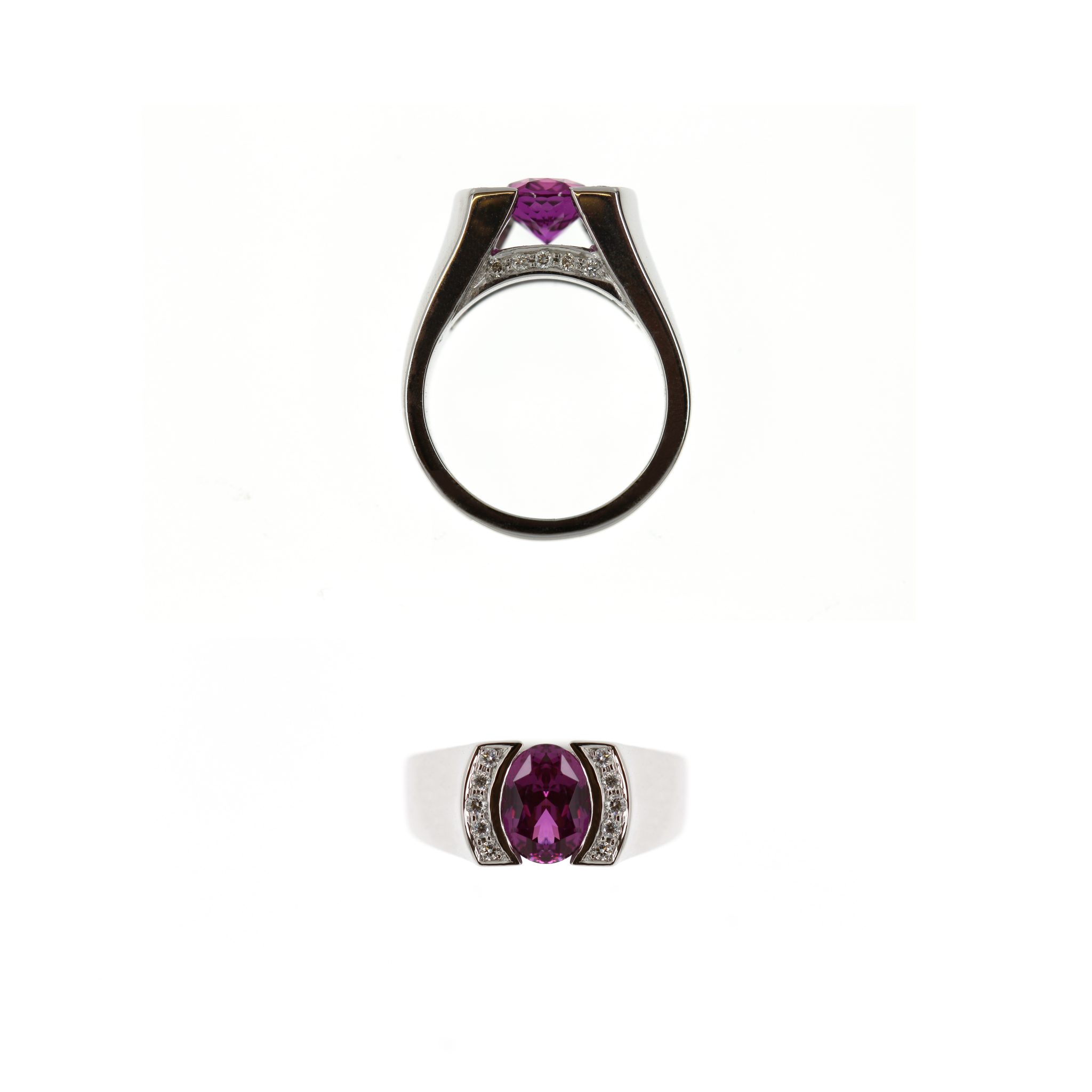 Oval rhodolite and diamond ring