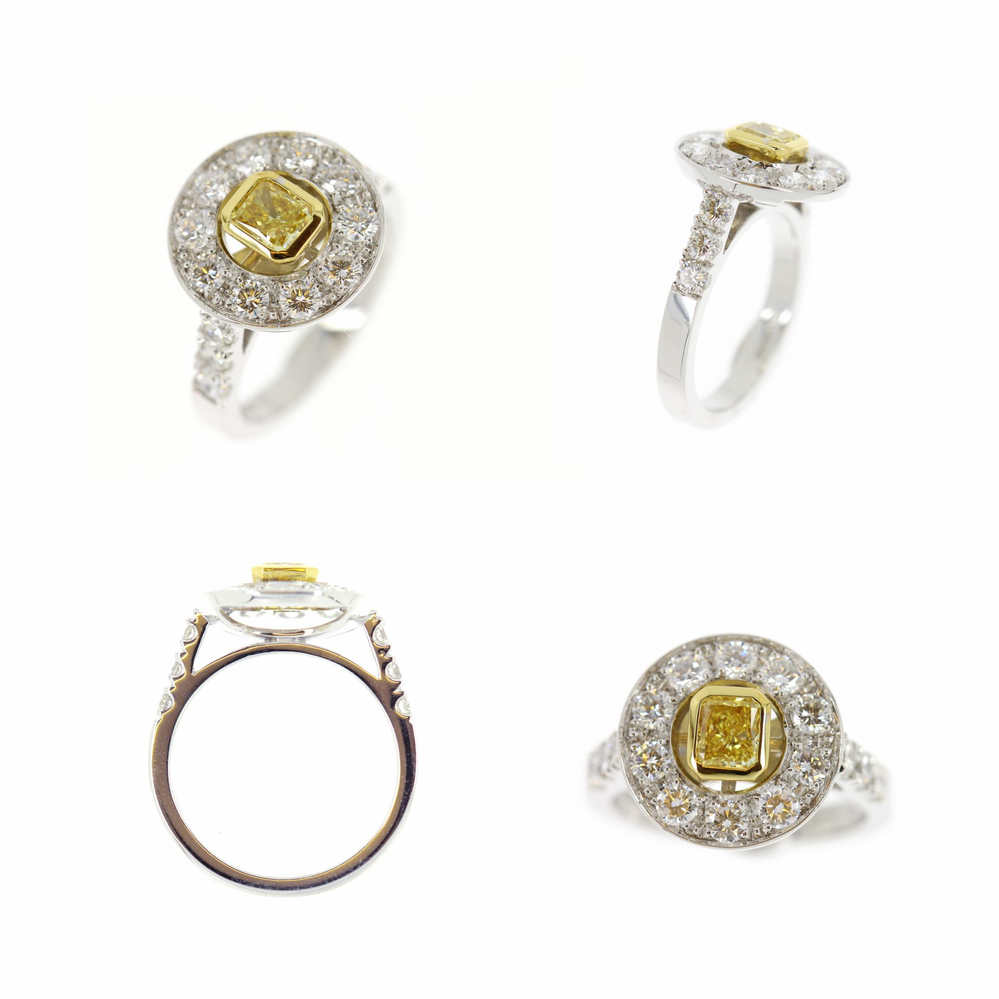 Yellow and white diamond ring set in yellow and white gold
