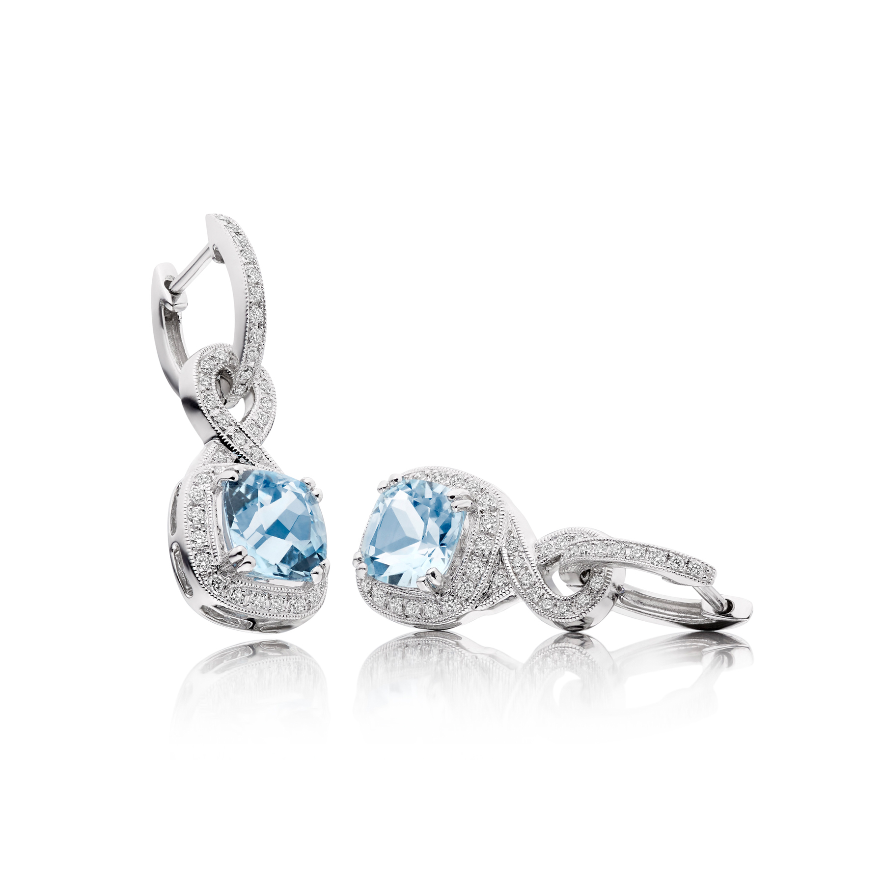 Cushion-cut aquamarine and diamond drop earrings