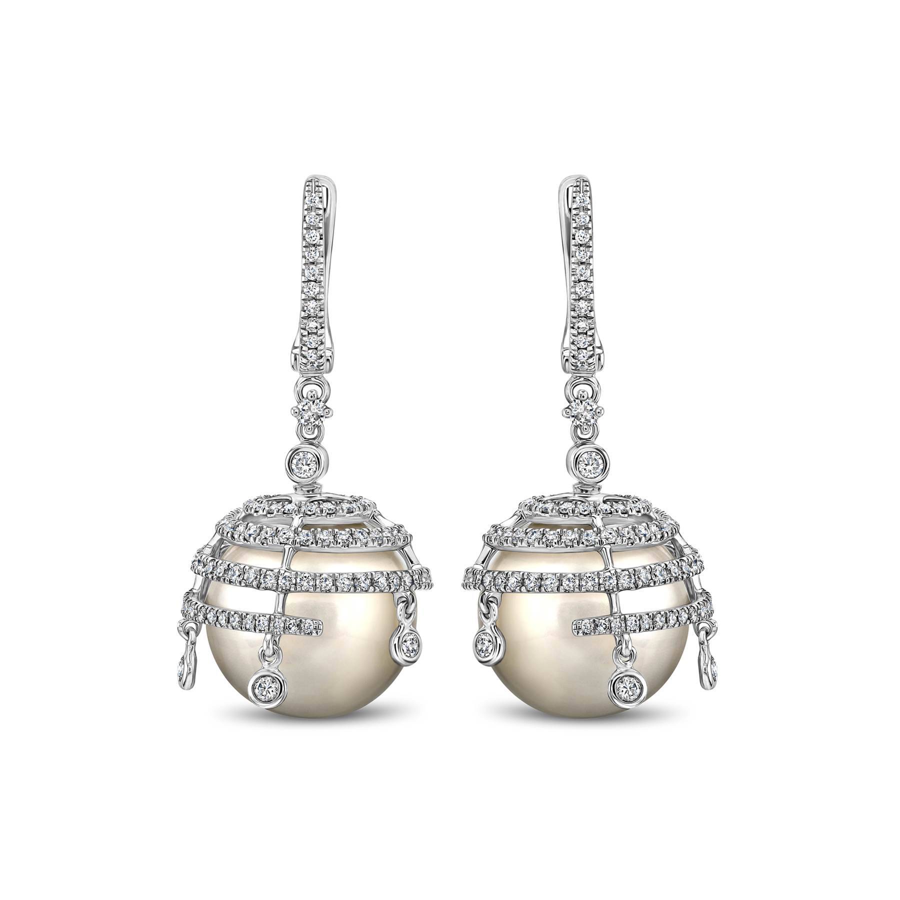 Fancy pearl and diamond drop earrings