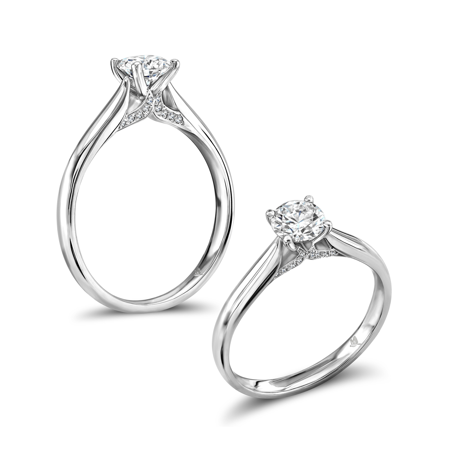 Brilliant cut diamond ring with intricate diamond set bezel detail
