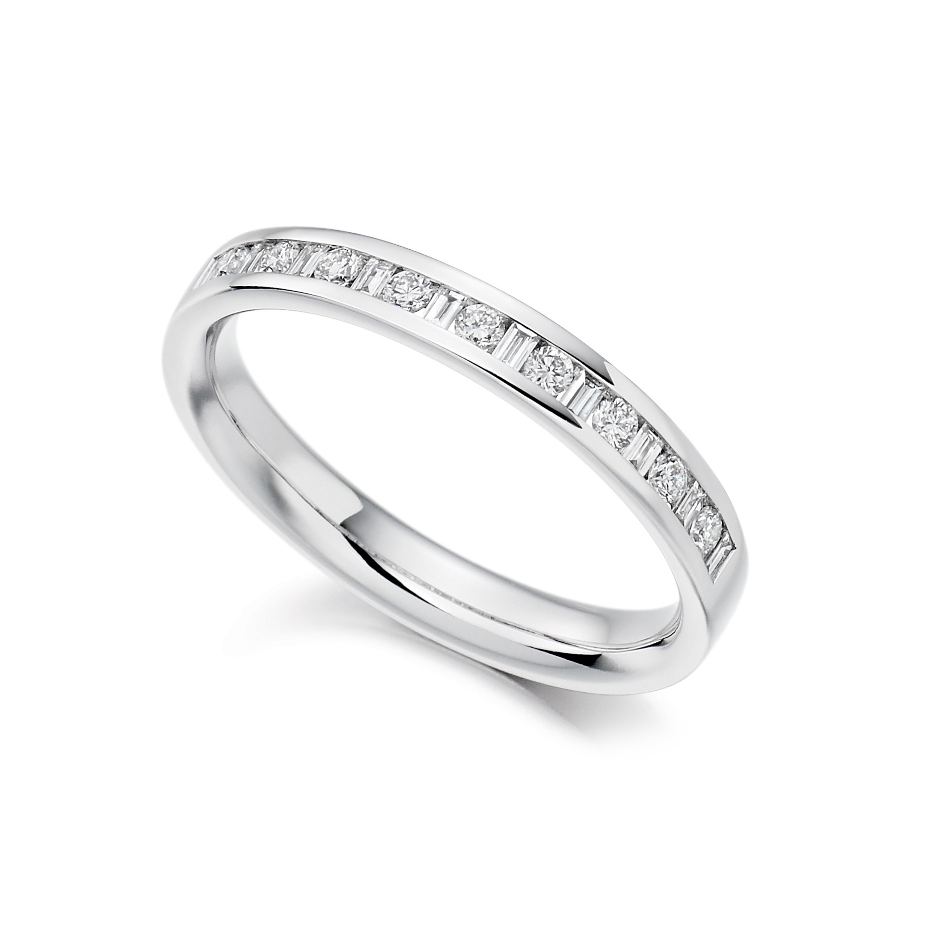 Baguette and round diamond half eternity ring
