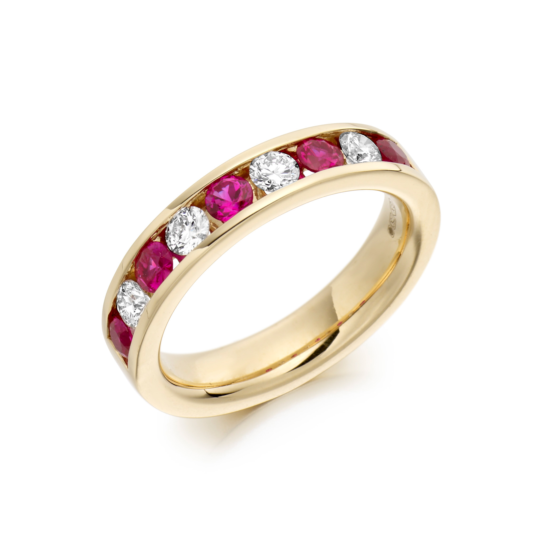 Round diamond and ruby half eternity ring