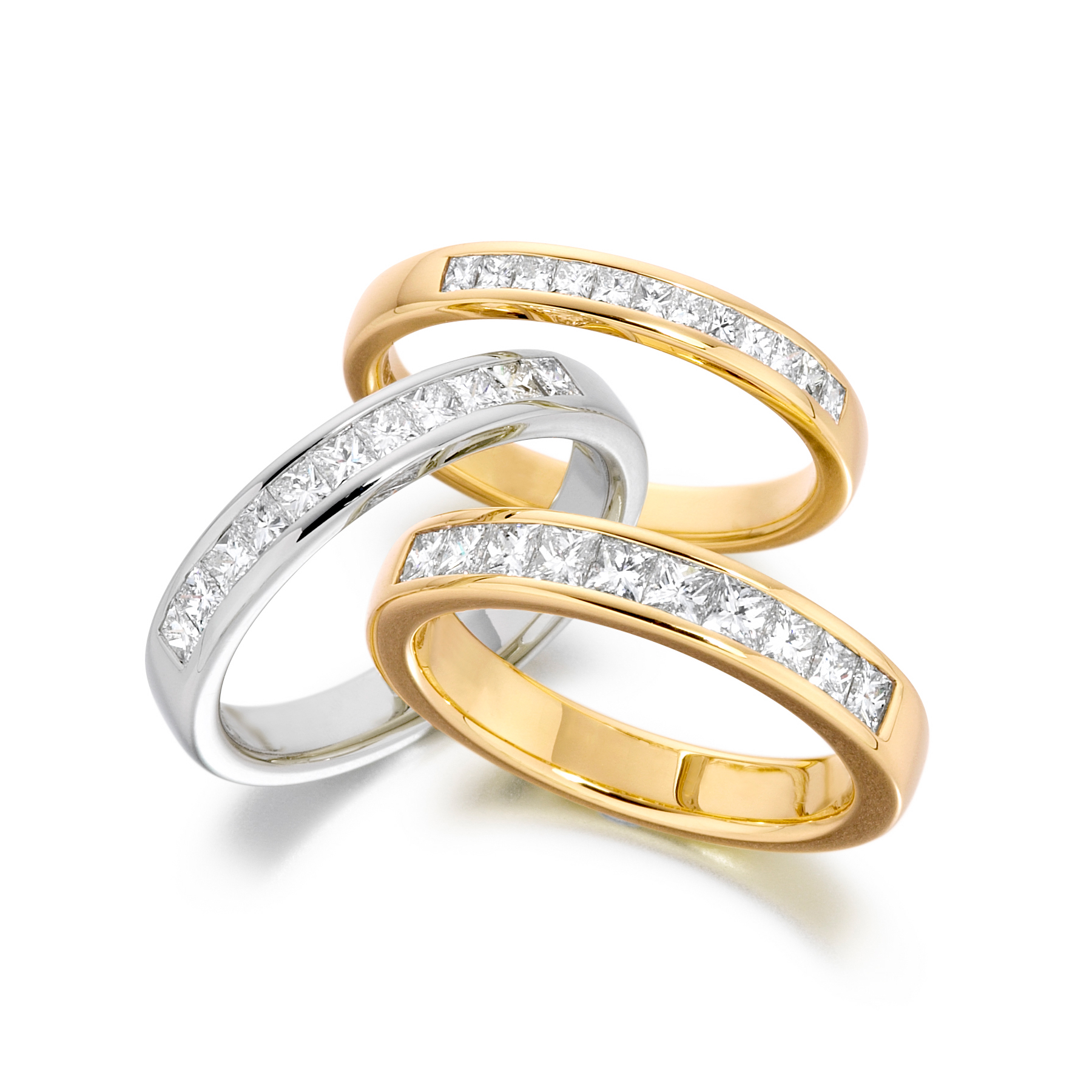 Princess-cut diamond half eternity rings