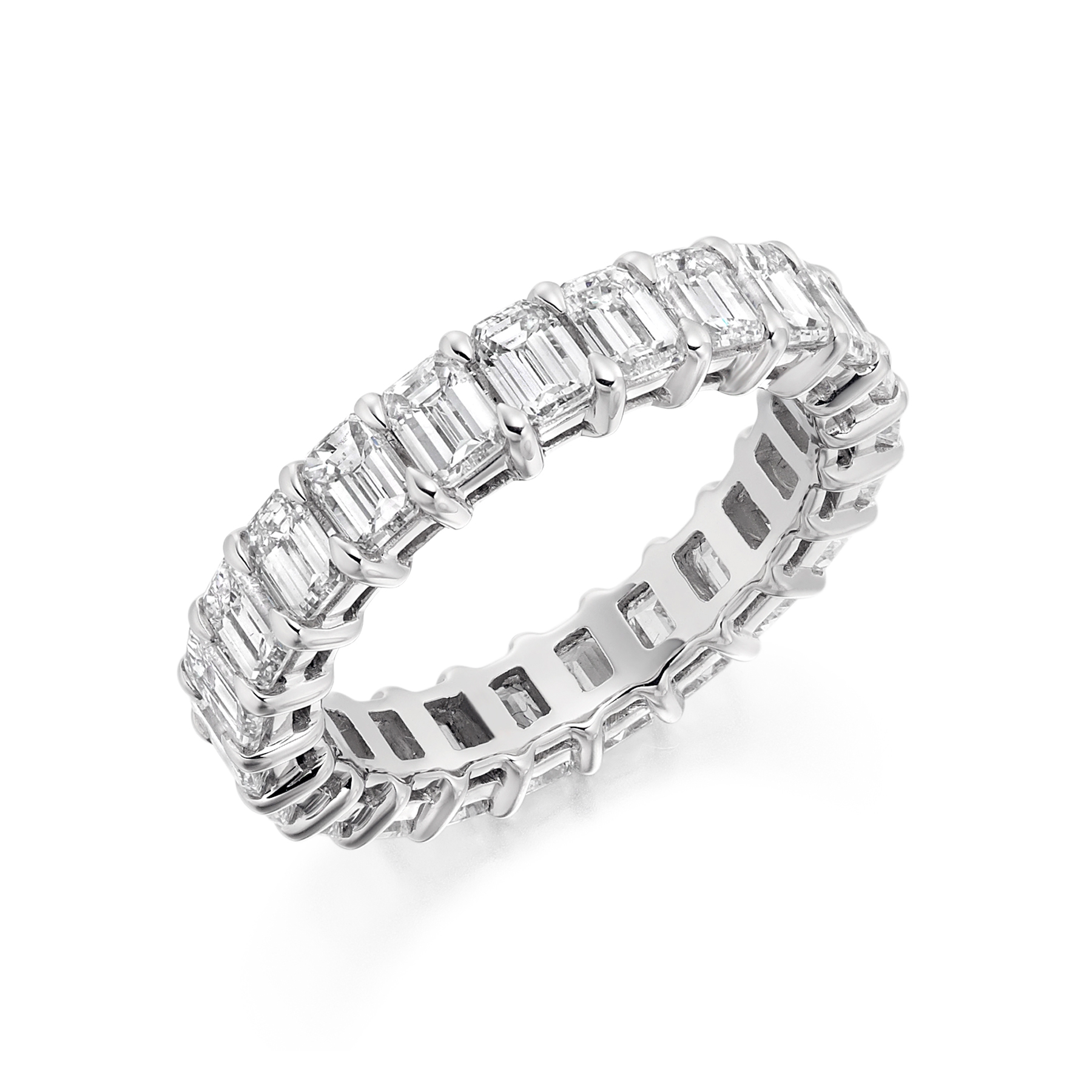 Emerald-cut diamond claw set full eternity ring