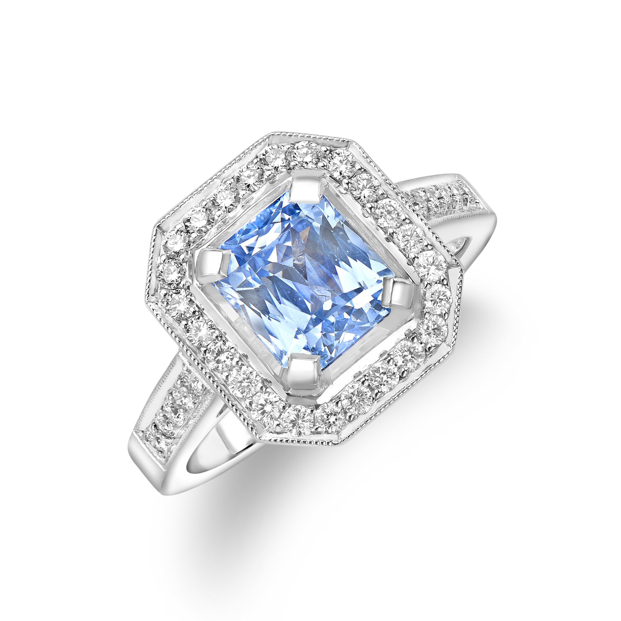 Light blue octagon shaped sapphire
