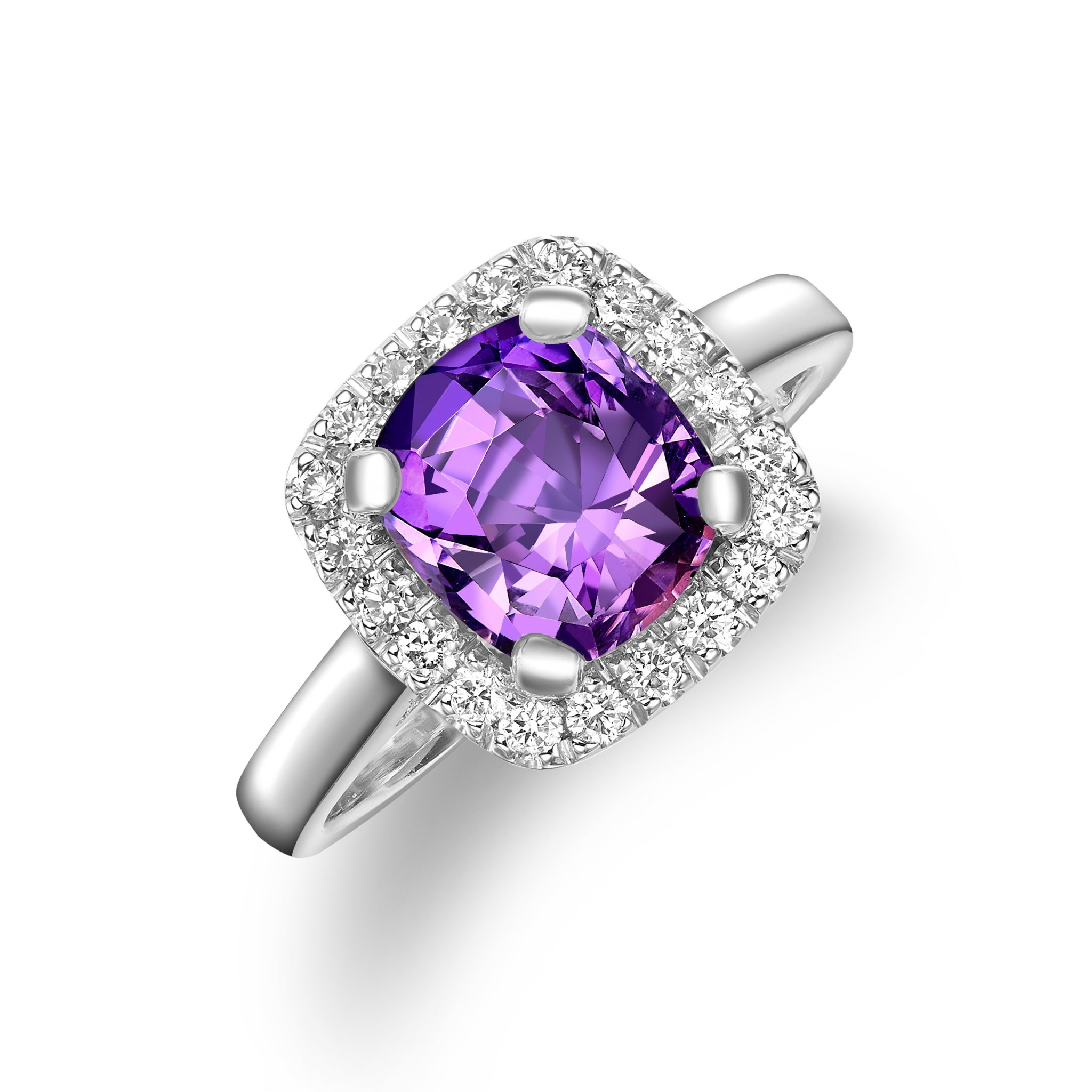 Cushion purple sapphire ring with diamond