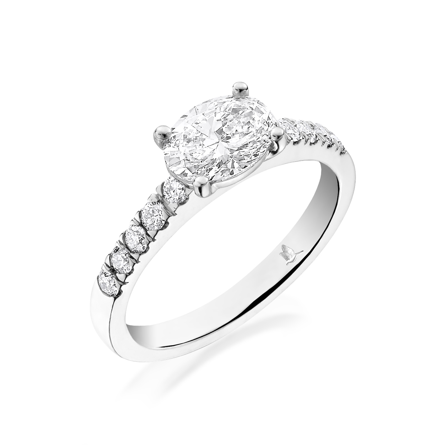 Oval diamond ring with diamond shoulders