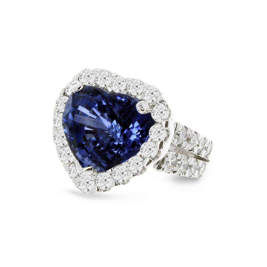 Heart shaped natural blue sapphire ring