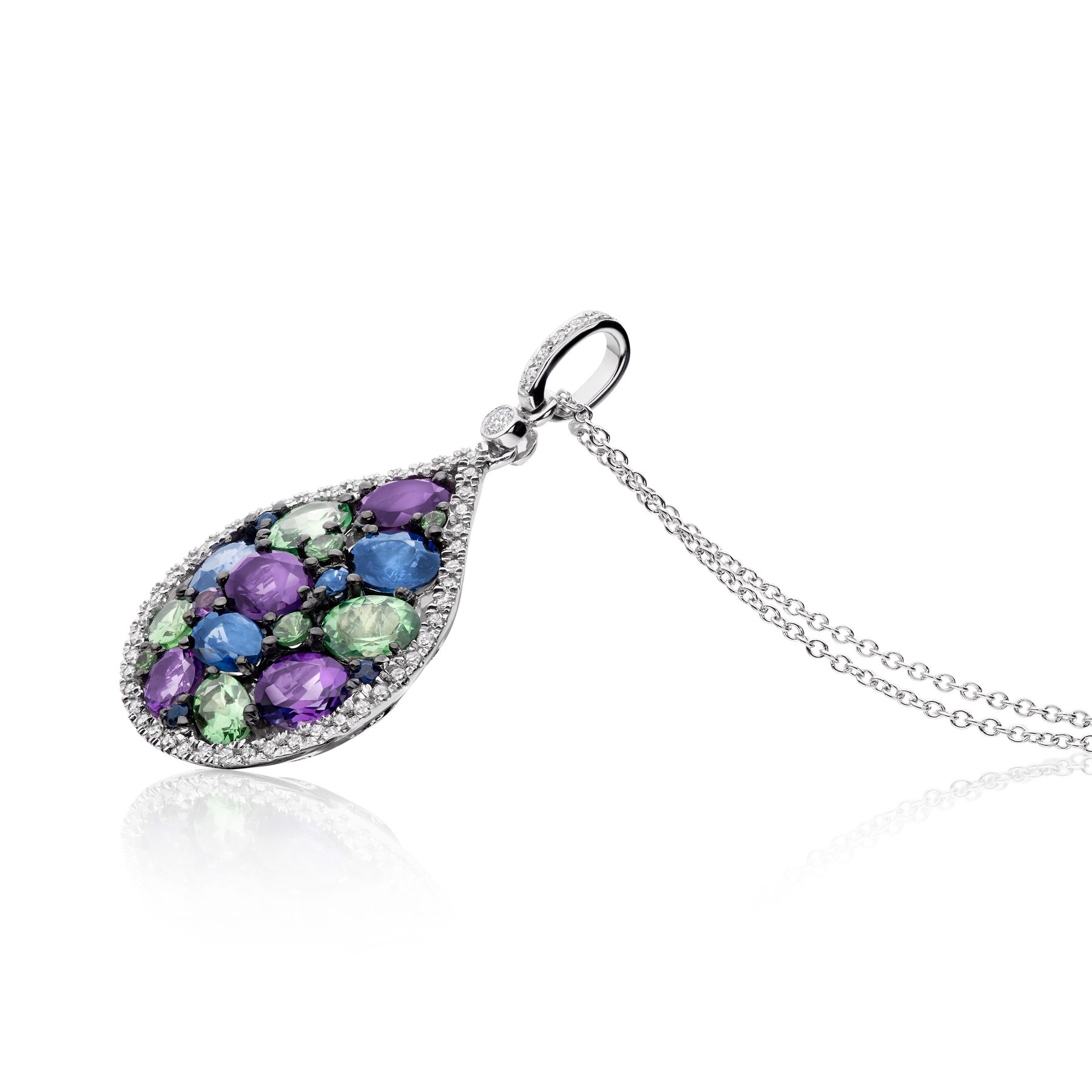Multi-gem and diamond pendant