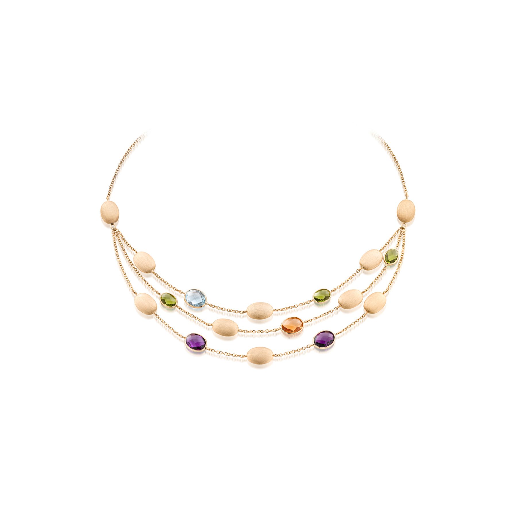 Three strand multi-gemstone necklace