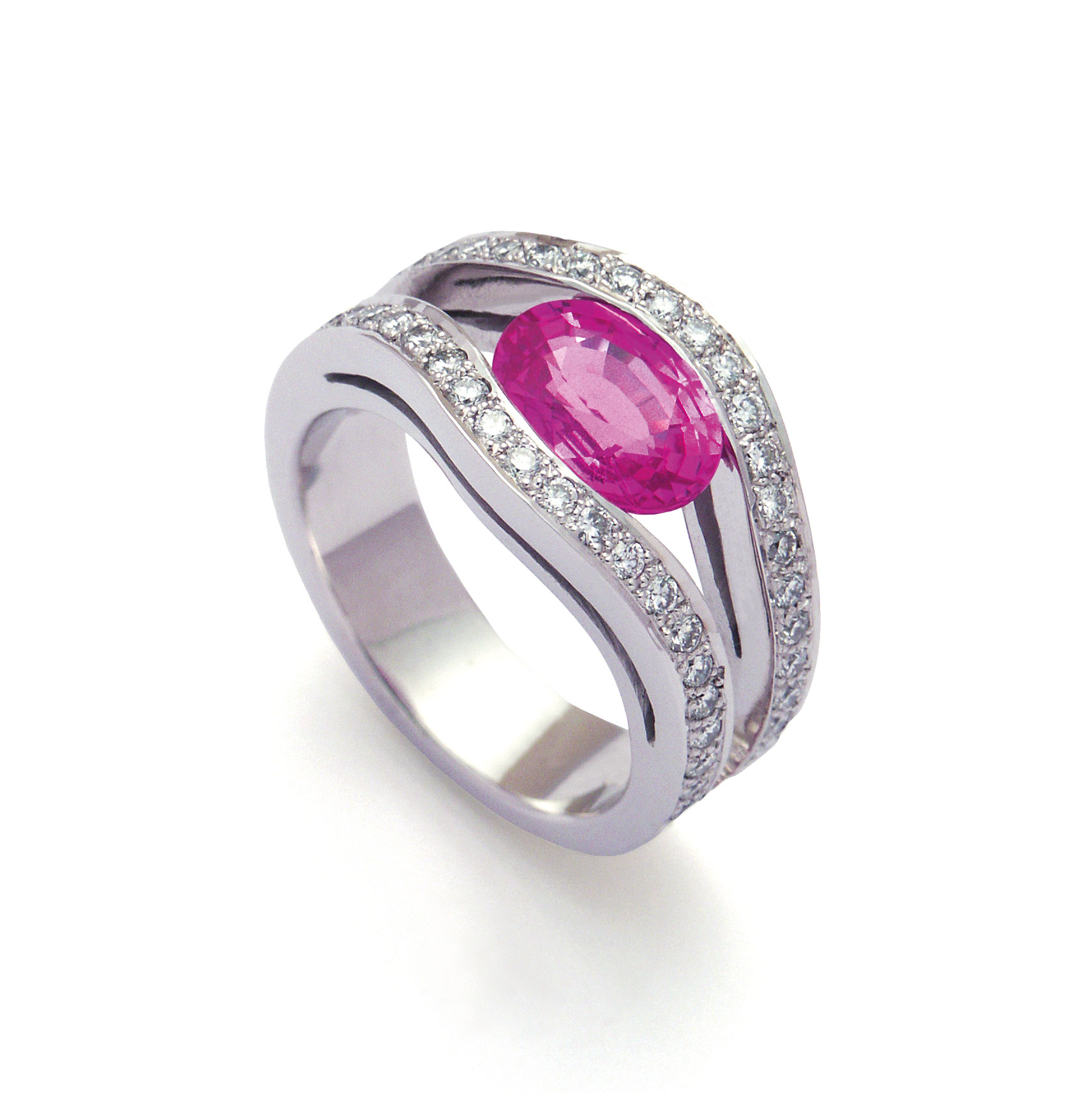 Oval pink sapphire ring