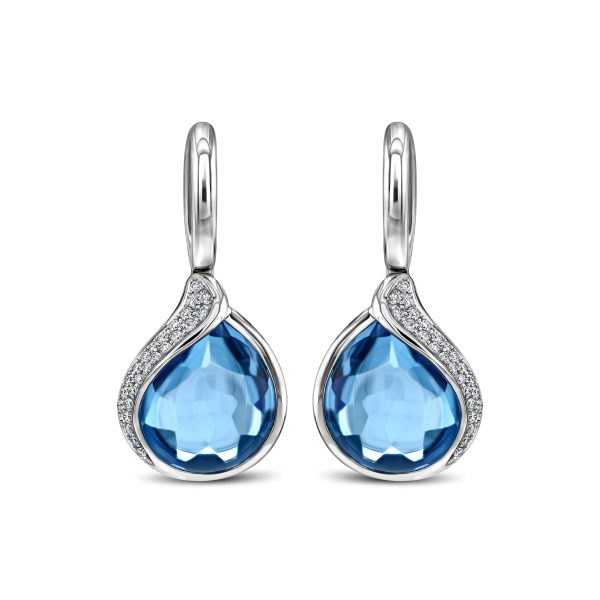 Cabochon blue topaz and diamond tear-drop earrings