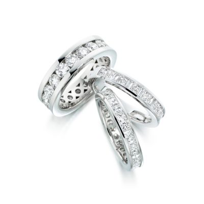 Diamond channel set eternity rings