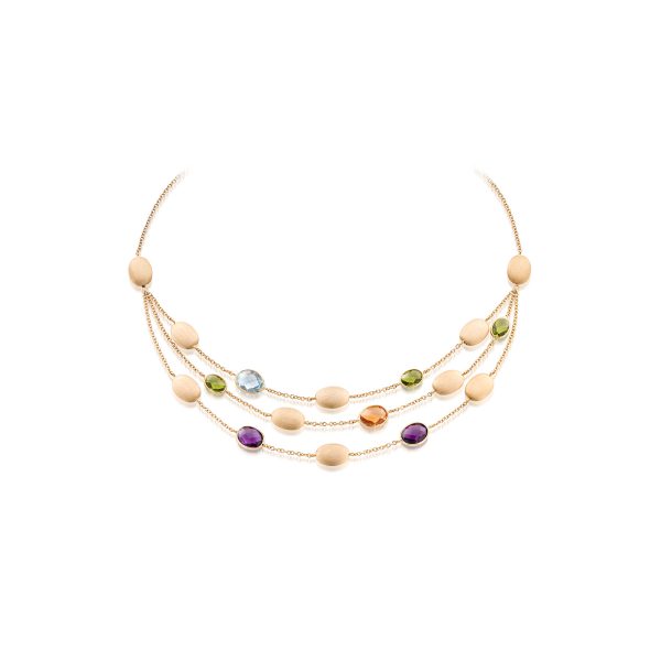 Three strand multi-gemstone necklace